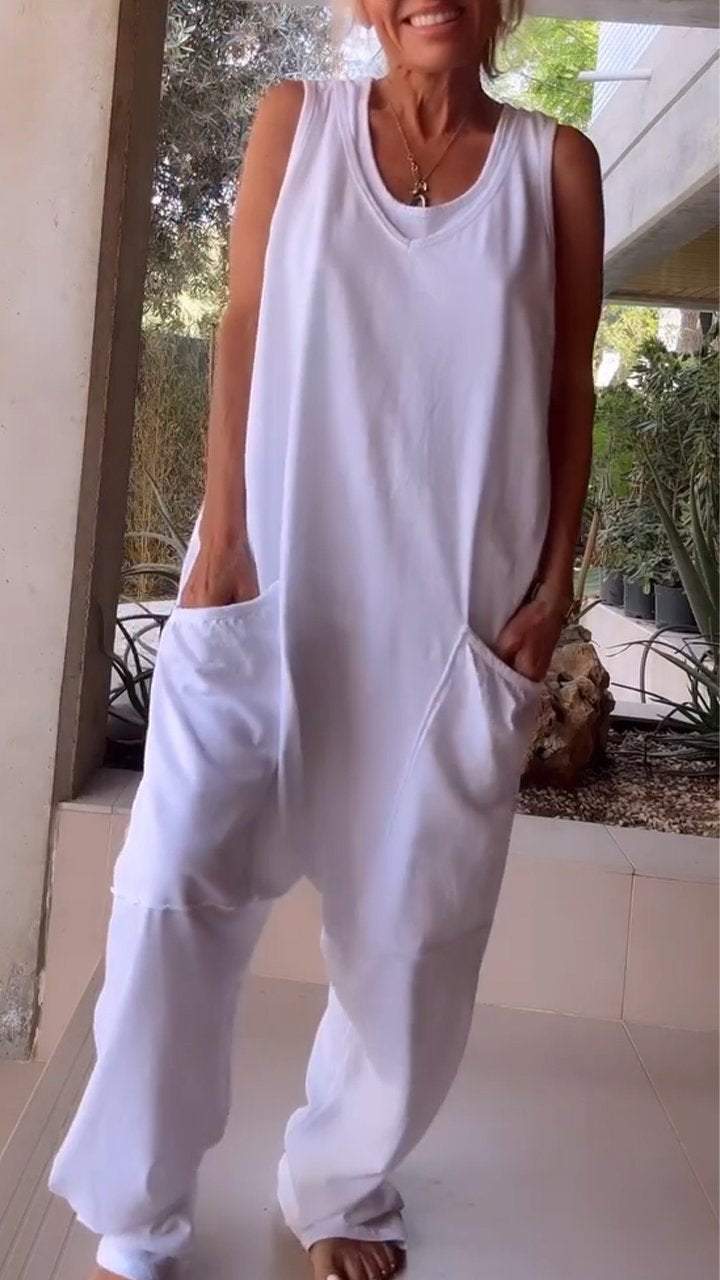 V-neck Sleeveless Casual Jumpsuit