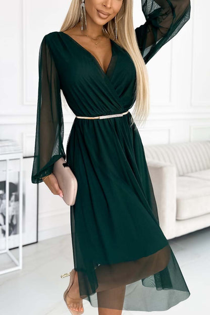 Women's Elegant and Fashionable V-Neck Waist Mesh Dress