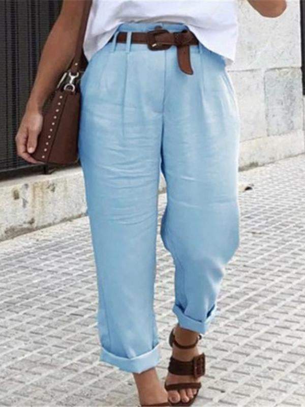 Solid color loose high-waisted casual long leg pants for spring and summer