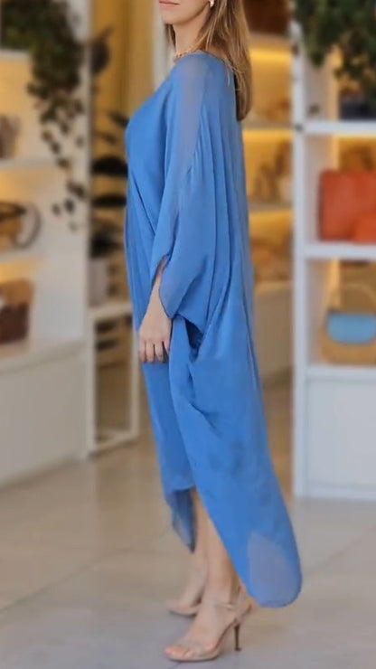 Women's Round Neck Loose Casual Chiffon Dress