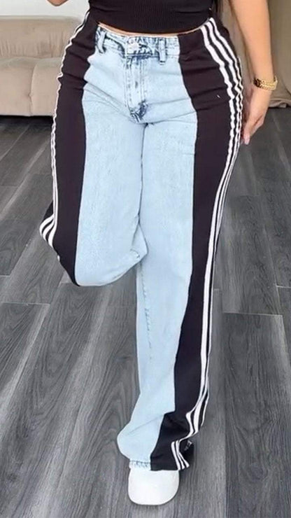 Women's Denim Striped Casual Trousers