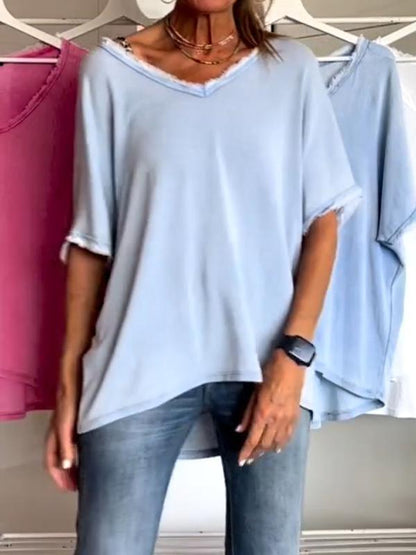 Casual V-neck Mid-sleeve Top