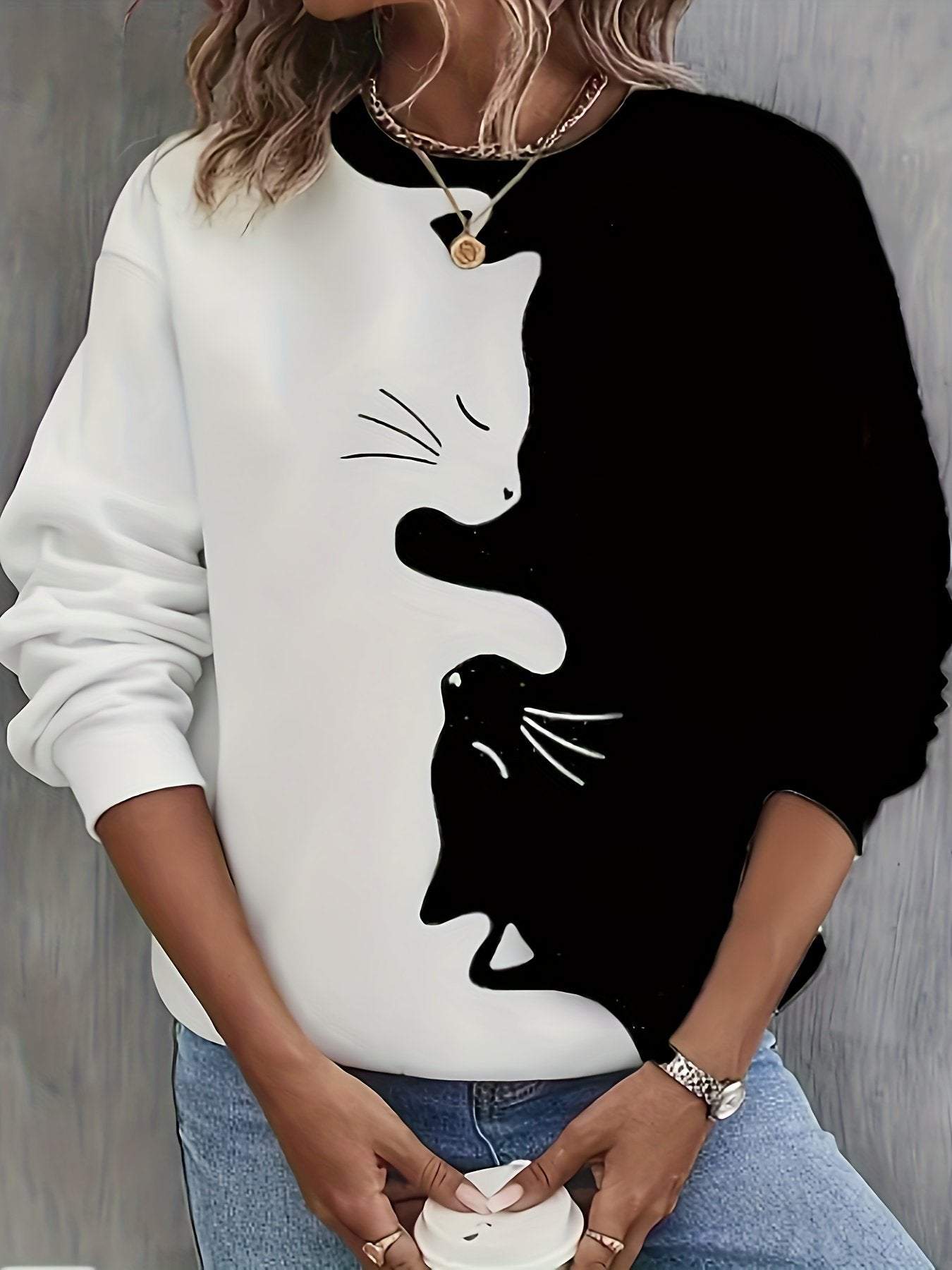 Women's round neck printed long sleeve sweatshirt