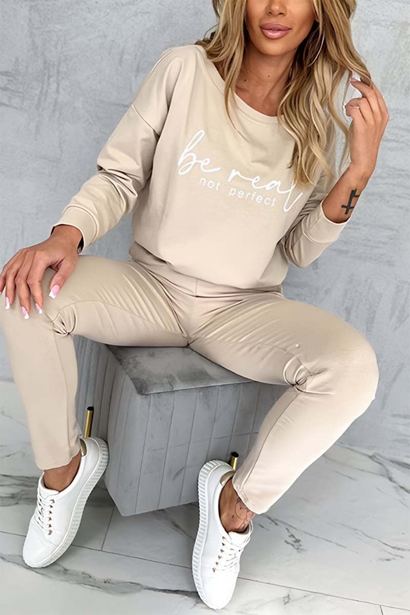 Women's Casual Letter Print Long Sleeve T-Shirt and Pants Set