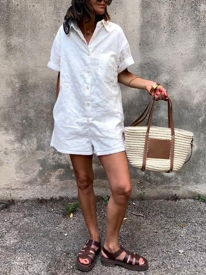 Casual Hollow Short-sleeved Jumpsuit