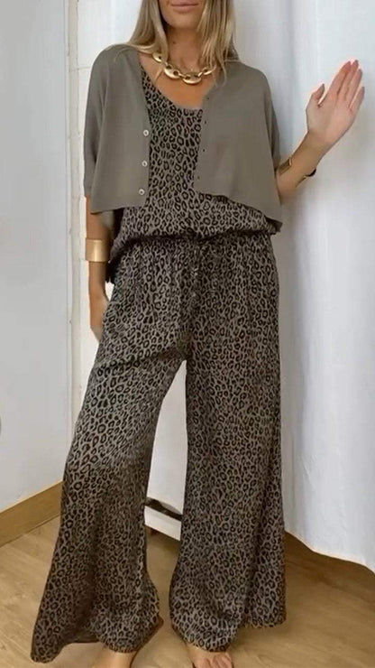 Leopard Satin Comfortable Casual 3-piece Suit