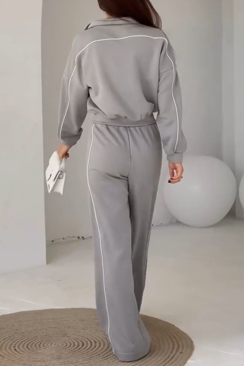 Women's Casual Contrast Color Two-Piece Pants Suit