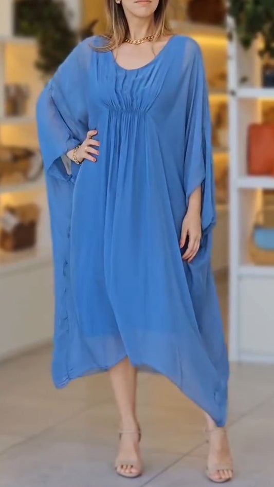 Women's Round Neck Loose Casual Chiffon Dress