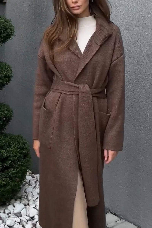 Women's Casual Solid Color Knitted Long Coat