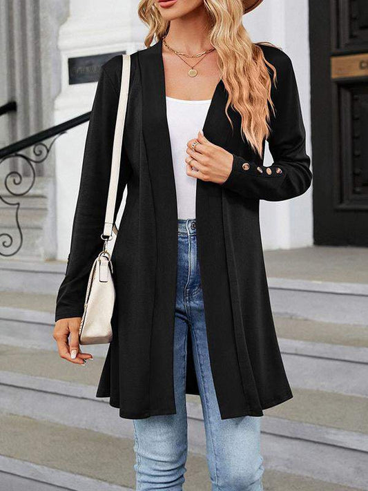 Solid color lapel button long sleeve cardigan loose knit coat