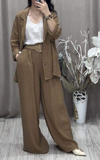 Casual Lapel Cotton and Linen Suit