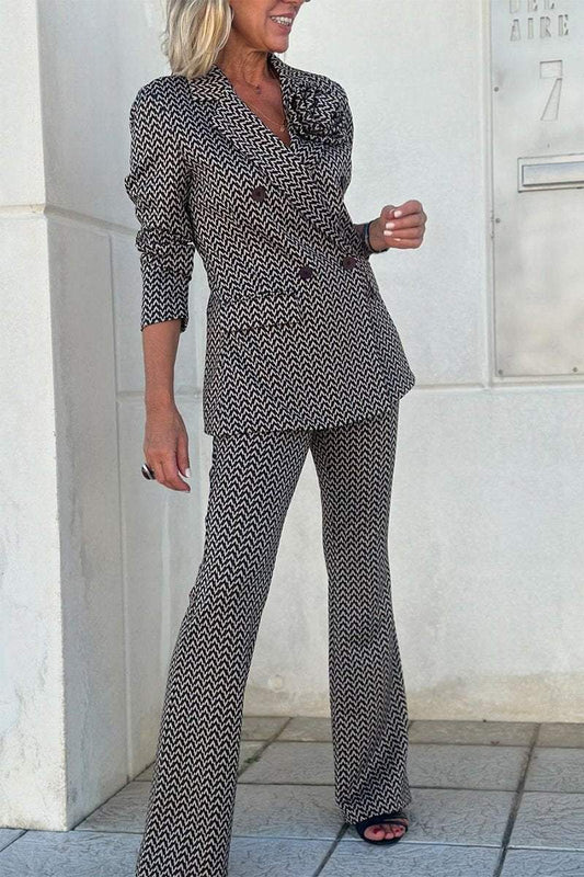 Women's Casual Lapel Printed Suit Two Piece