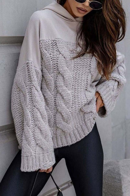 Women's Hooded Sweater Patchwork Sweatshirt