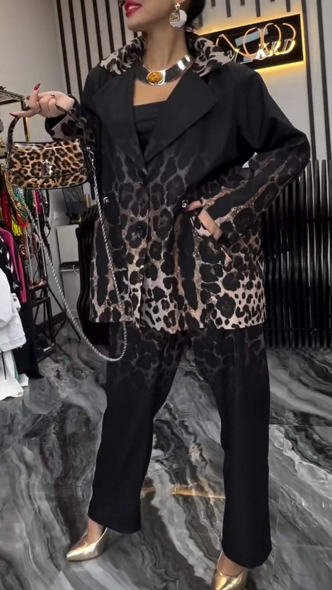 Women's Gradient Leopard Print Lapel Suit