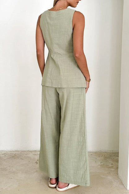Cotton and linen vest and trousers suit