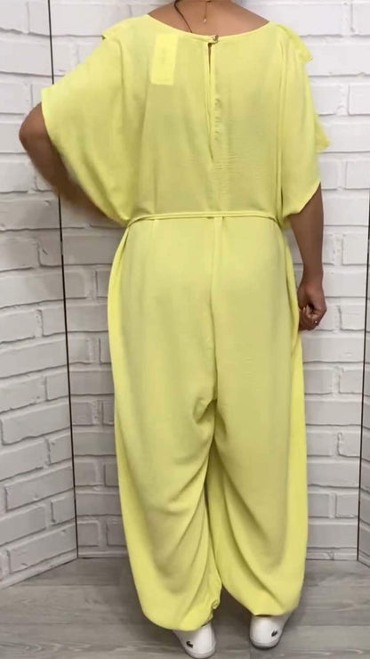 Women's Casual Solid Color Short Sleeve Loose Jumpsuit