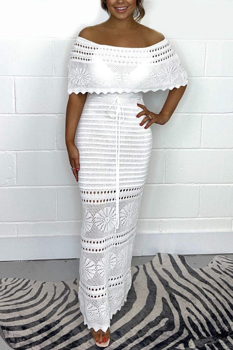 Solid color knitted crochet maxi dress