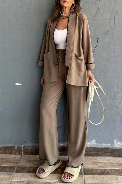 Women's kimono cardigan trousers two-piece set