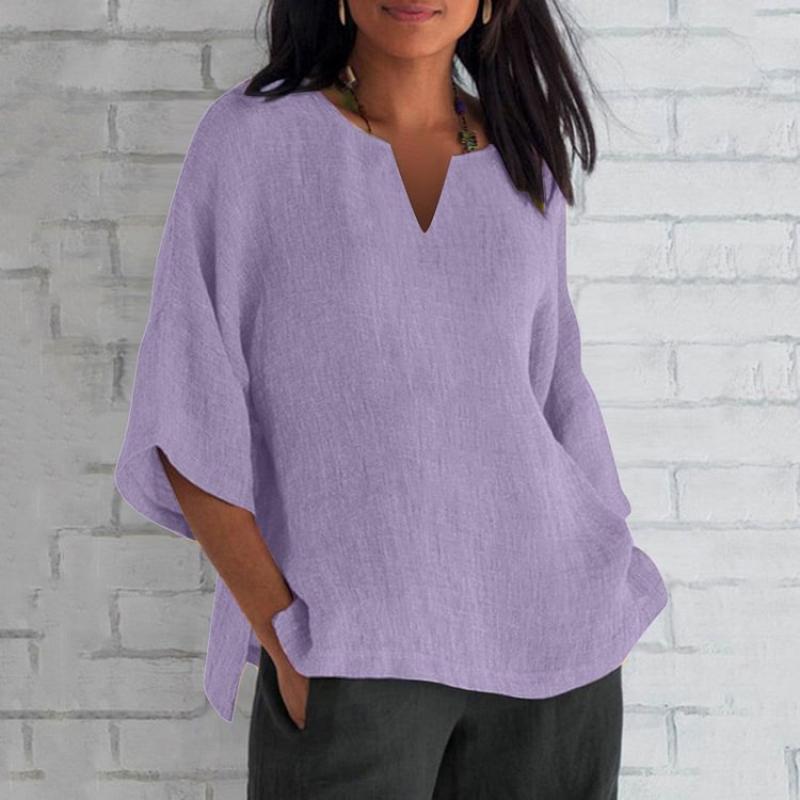 Three-Quarter Sleeve V-neck Split Top