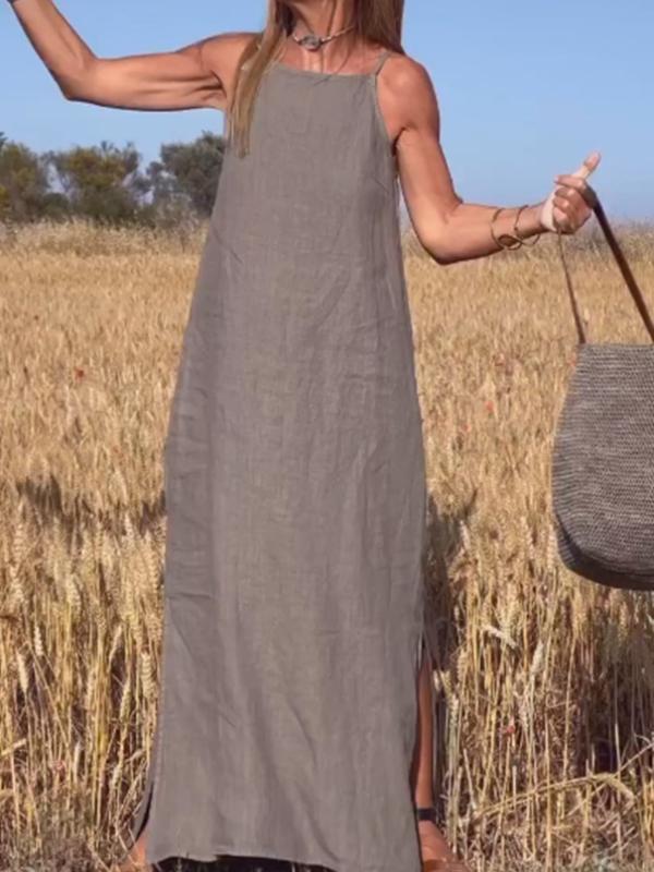 Casual women's long cotton and linen dress