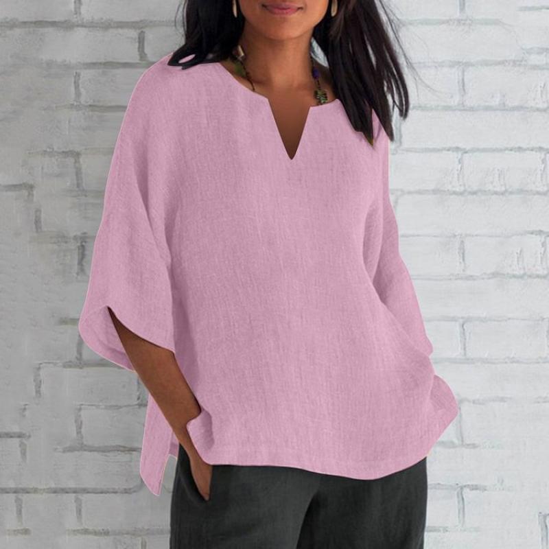 Three-Quarter Sleeve V-neck Split Top