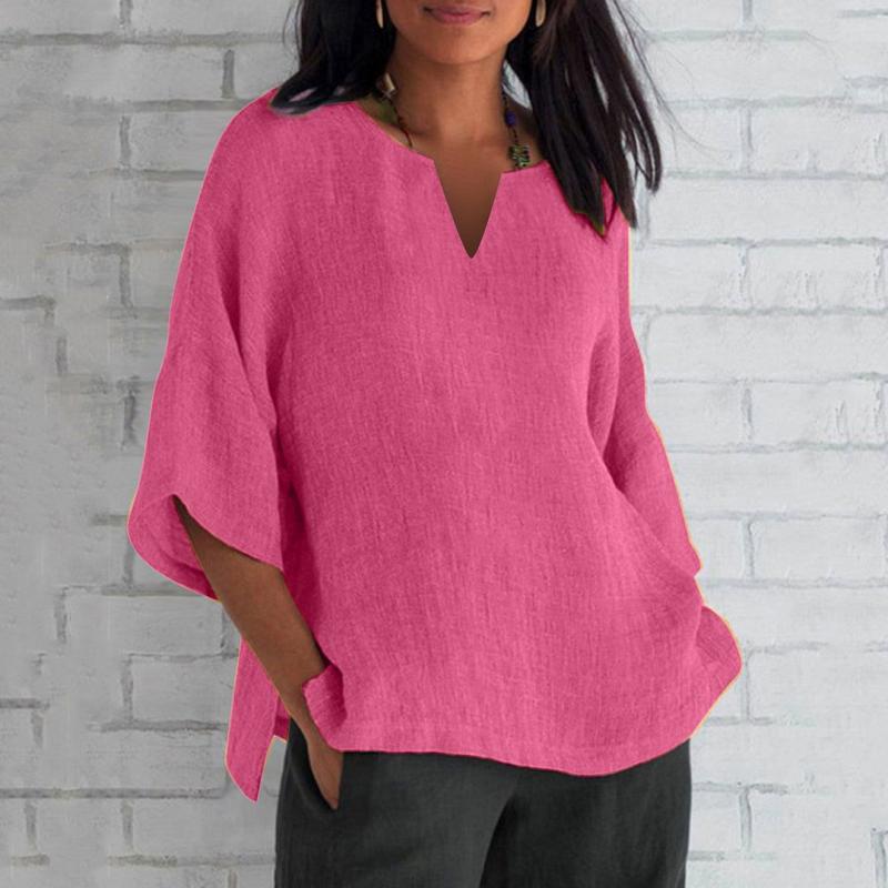 Three-Quarter Sleeve V-neck Split Top