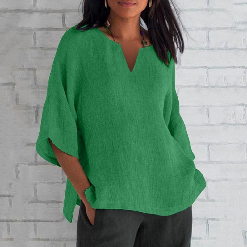 Three-Quarter Sleeve V-neck Split Top