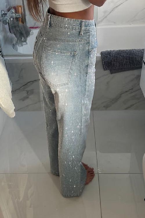 Women's Rhinestone Casual Denim Trousers