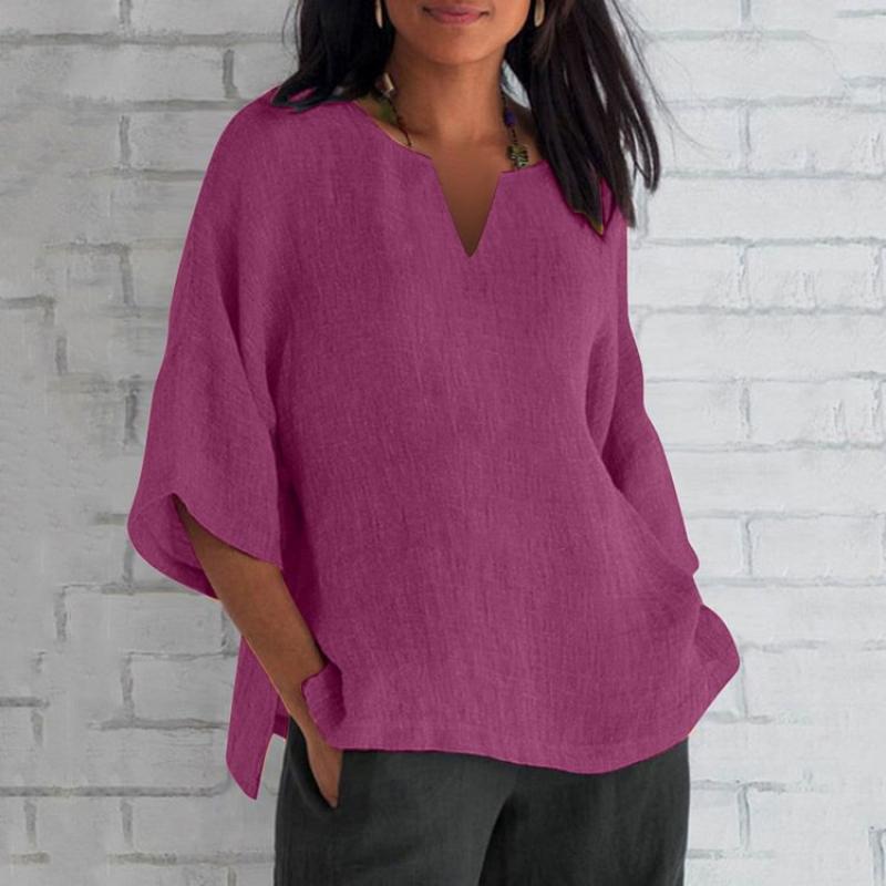 Three-Quarter Sleeve V-neck Split Top