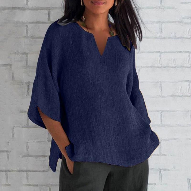 Three-Quarter Sleeve V-neck Split Top