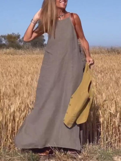 Casual women's long cotton and linen dress