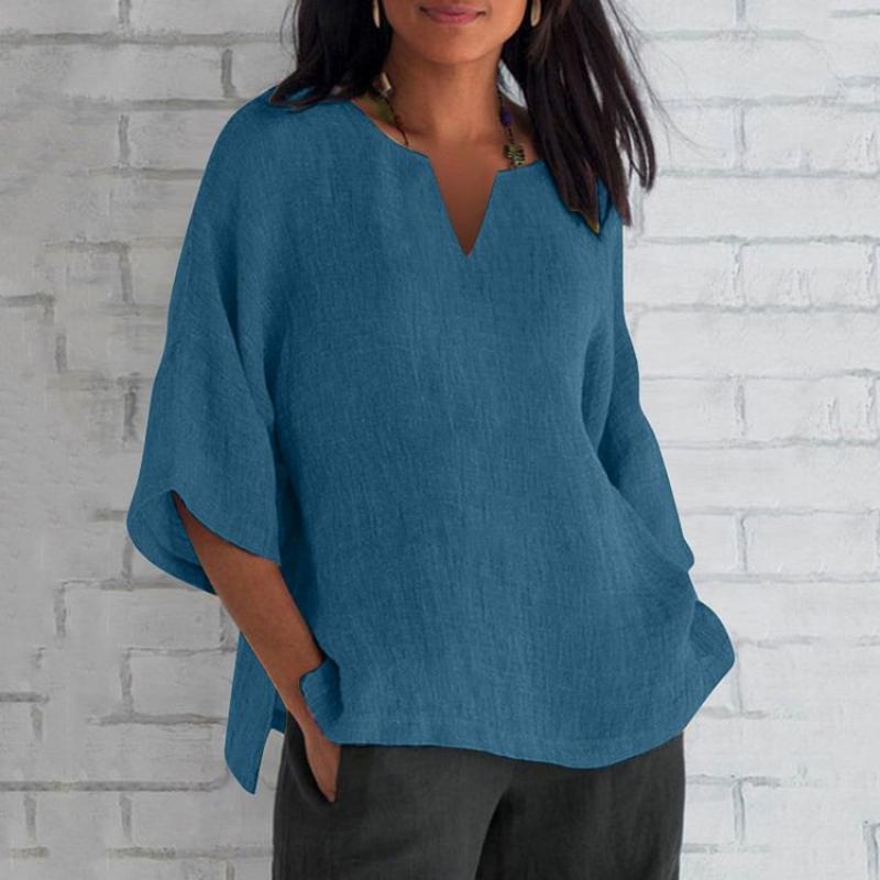 Three-Quarter Sleeve V-neck Split Top