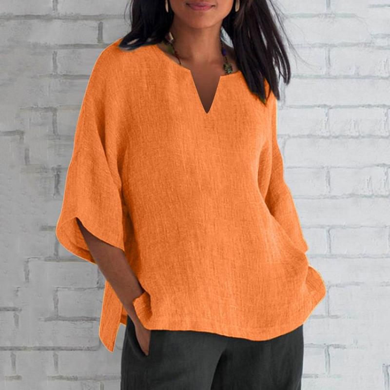 Three-Quarter Sleeve V-neck Split Top